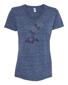 Rhinestone Vertical Hibiscus V-Neck