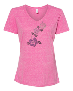 Rhinestone Vertical Hibiscus V-Neck