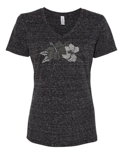 Rhinestone Black Hibiscus V-Neck