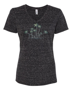 Rhinestone Palm Tree V-Neck