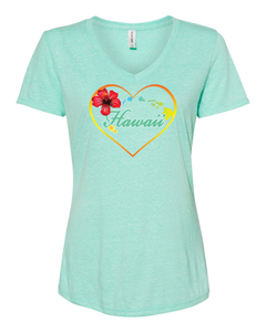 Hibiscus Heart on V-Neck