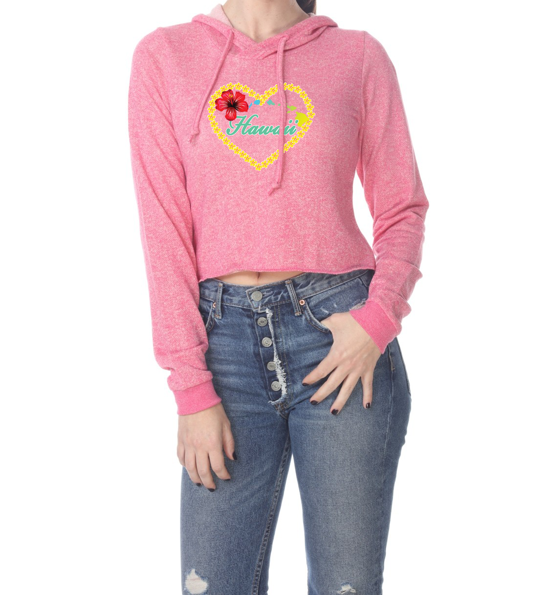 Plumeria Heart Cropped Hoodie