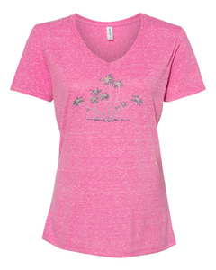 Rhinestone Palm Tree V-Neck